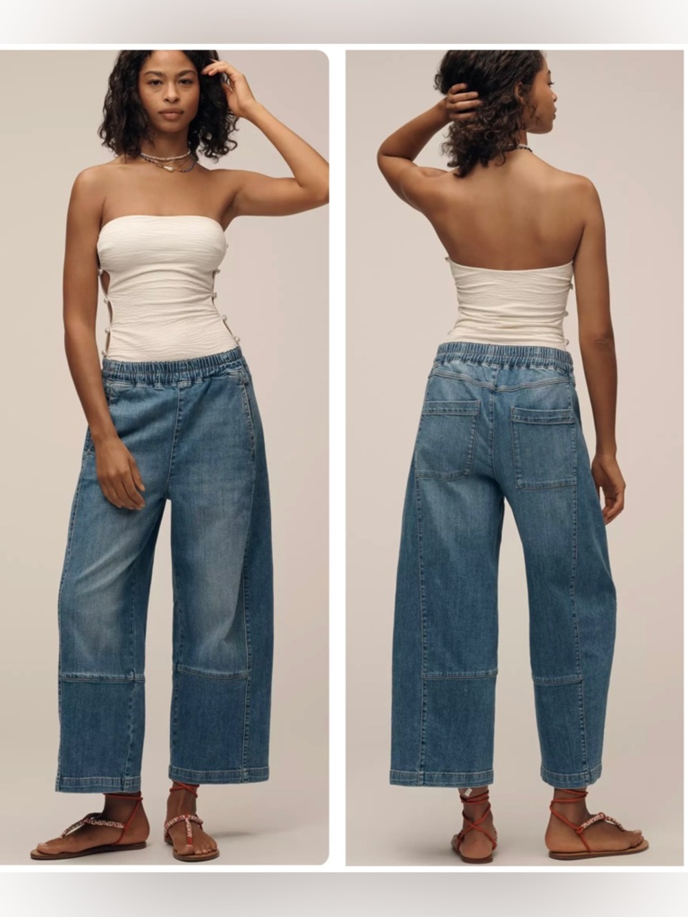 PILCRO The Izzie Relaxed Pull-On Barrel Jeans Elastic-Waist Size Medium